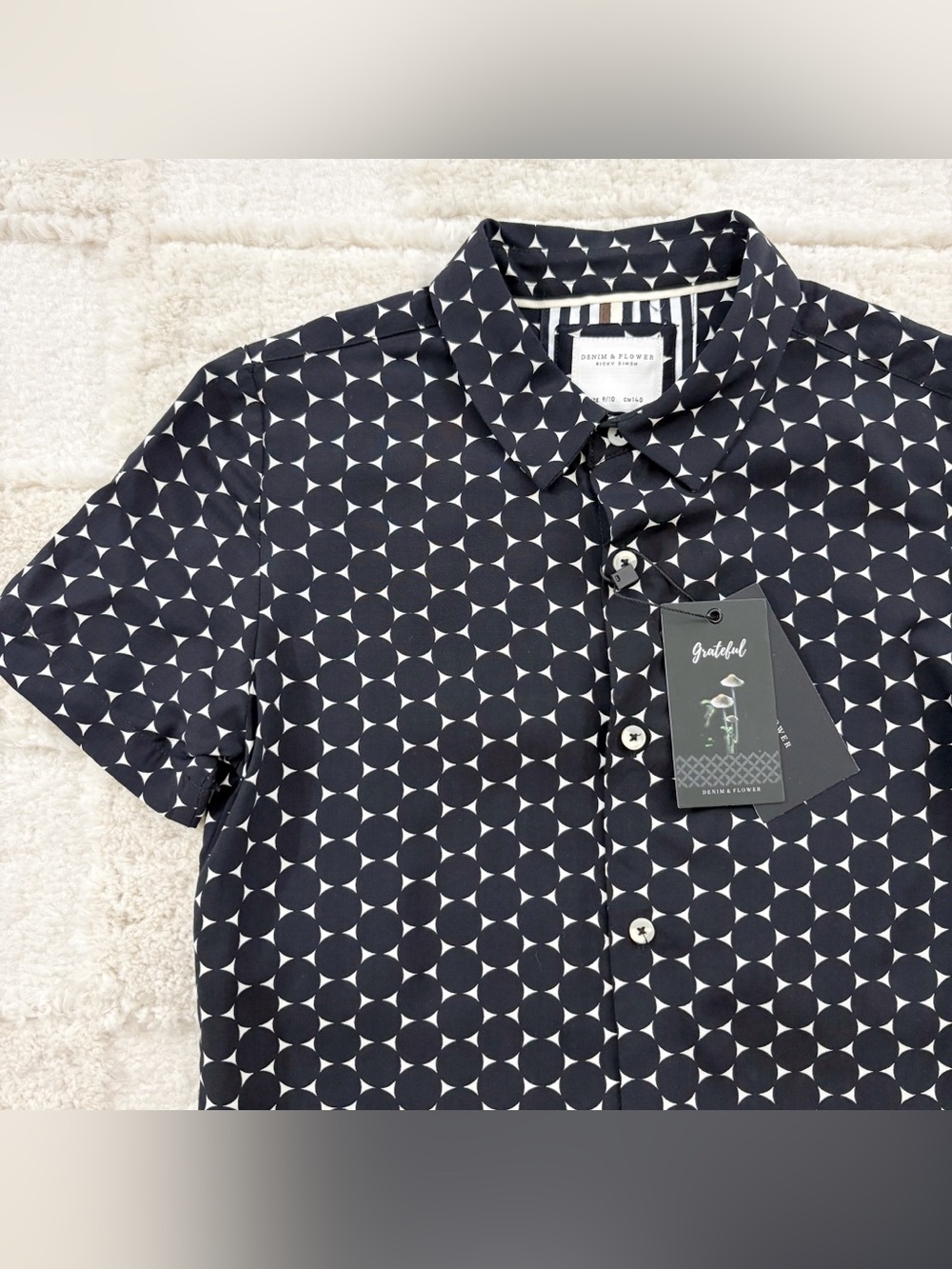 NWT Denim & Flower Black Short Sleeve Shirt Button Down Shirt 9/10 - Picture 2 of 11